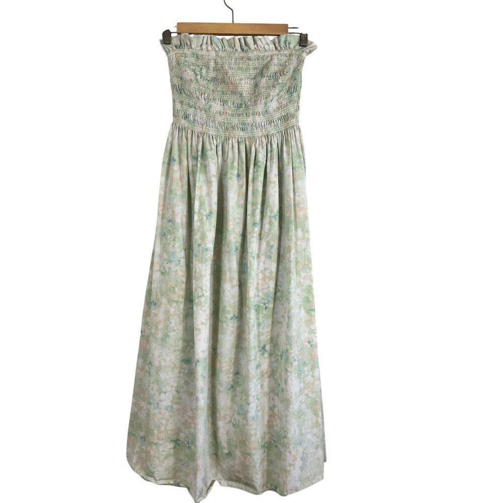 Retro Floral Smock Ruffle Dress Green S Cottage Coquette Feminine Parisian Chic